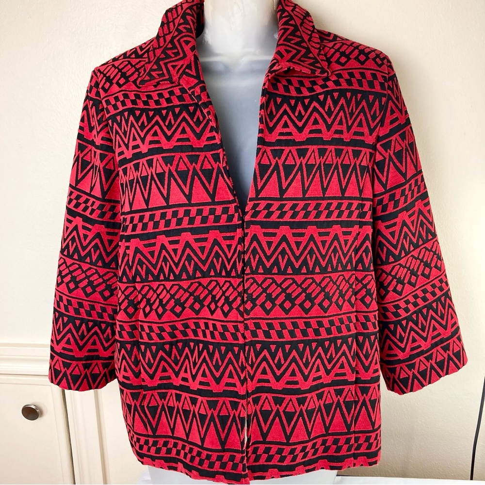 Alfred Dunner Red & Black Aztec Tribal Blazer Jacket size 10